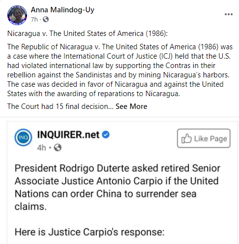 On the South China Sea tension former Supreme Court justice Antonio Carpio most likely believed that a UN resolution could be a "huge victory."