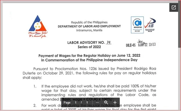 Holiday pay rules on Independence Day in the Philippines