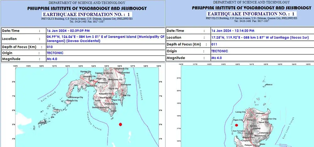 2 moderately strong earthquakes hit the Philippines today