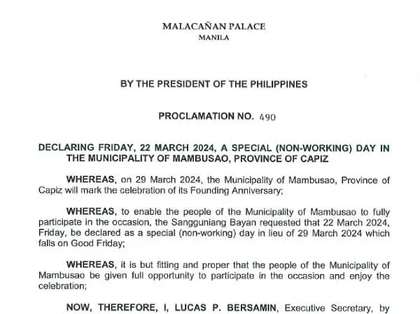 Proclamation 490 Mambusao, Capiz